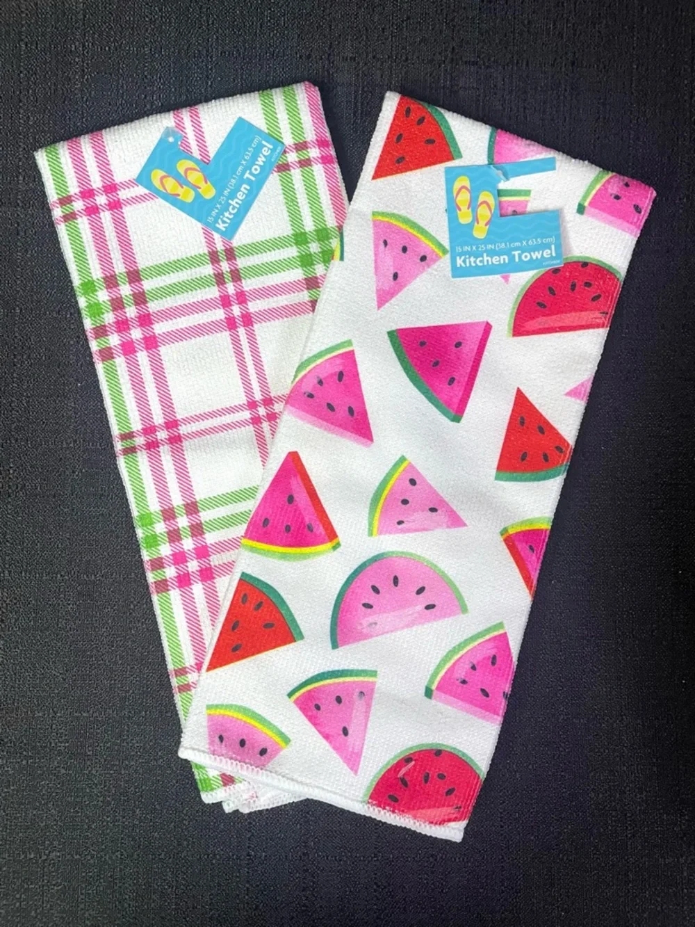 Plaid Watermelon Kitchen Towel Set 2x Watermelon Plaid White Red Pink Green NEW